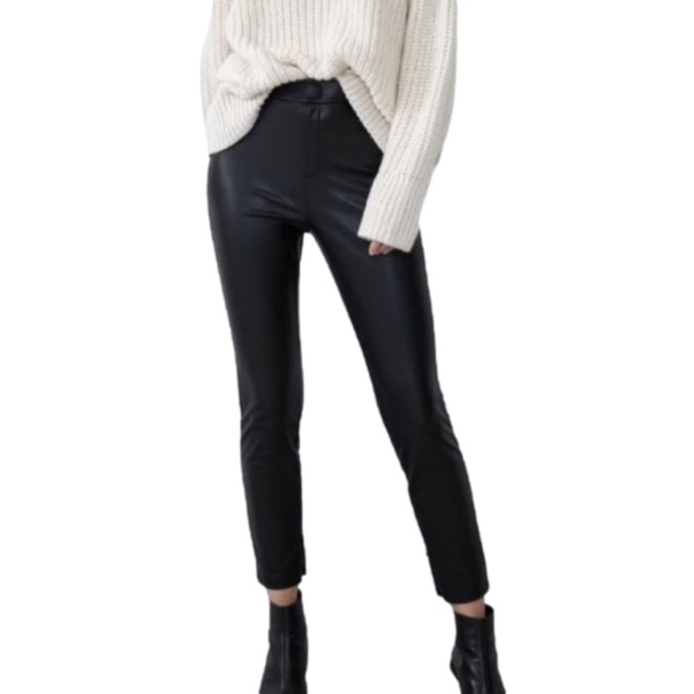 ZARA Faux Leather Slim Pant with Ankle Zippers size small